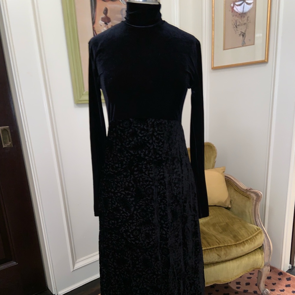 Floor length black velvet dress